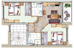 Flat plan apartment for 4-7 persons