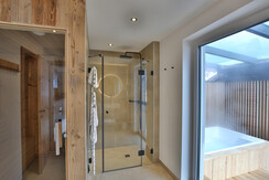 Badezimmer mit Sauna und Hottube