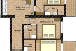 als Kombi + 2(3) Bettzimmer f. 6-7 Personen 78 m²